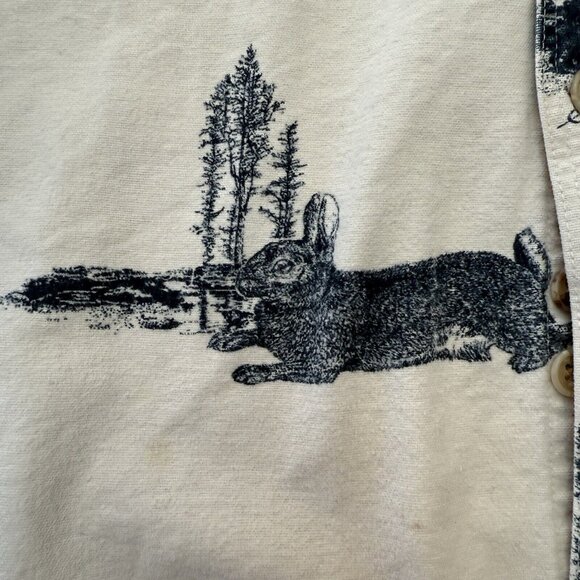 Vtg Eddie Bauer AOP Flannel Shirt Mens Large Wild Life Graphic Ivory Long Sleeve - Picture 7 of 13